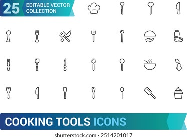 Cooking tools icon set. Cooking and kitchen icon collections. Linear style symble. frypan and more, Linear icon collection. Editable stroke. Vector illustration.