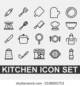 Cooking tools and kitchen utensil icon set isolated on white background