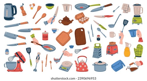 Cooking Tools and Kitchenware for Culinary Vector Set