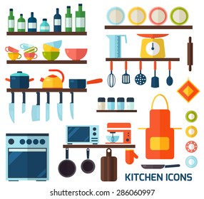 Cooking tools and kitchenware equipment symbol collection. Colorful template for cooking, restaurant menu and food design.