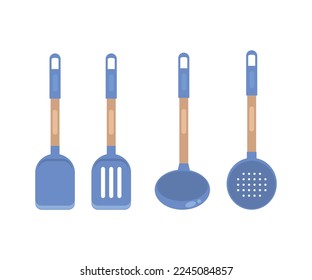Cooking tools. Types set of household appliances for preparing food.Set of kitchen spatula isolated on white background.Flat design concept, menu design, kitchen utensils.  ladle, spatula, spoon.