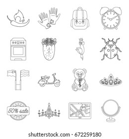 Cooking, traveling, medicine and other web icon in outline style.education, hunting, animal icons in set collection.