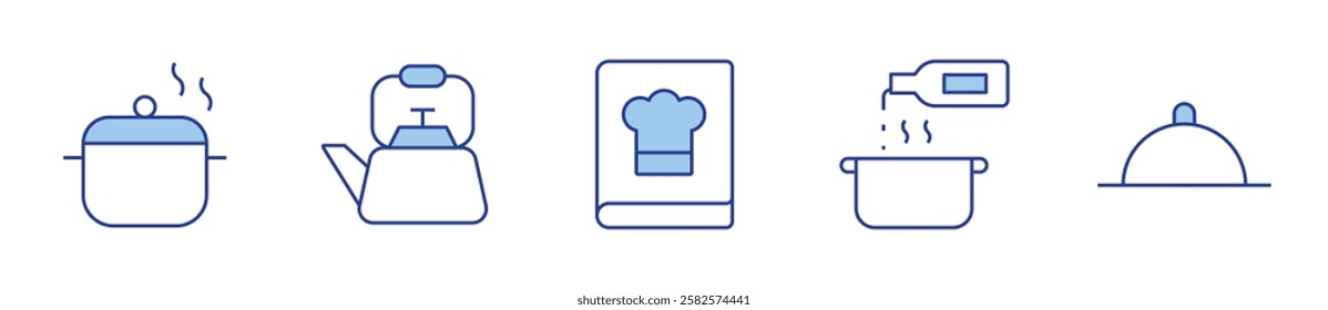 cooking, tray, pot, kettle, recipe book. Cooking Icon vector illustration. Line Duotone style. Editable stroke.