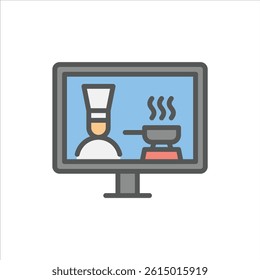 cooking tutorial filled outline icon. cooking video color line illustration.