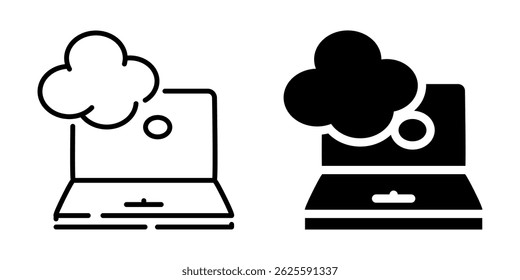 Cooking tutorial on laptop icon. Line and silhouette icon.
