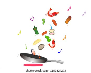 cooking using a frying pan.