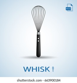 Cooking utensil. Egg beater. Whisk logo concept. Vector wire whisk silhouette symbol. Kitchen beater tool illustration