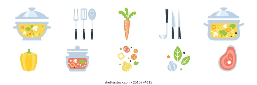 Cooking Utensil and Food Ingredient for Culinary Vector Set