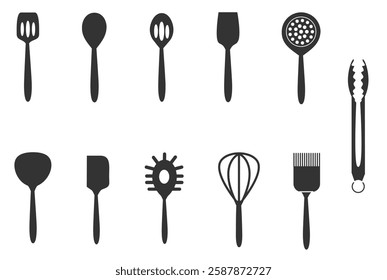 cooking utensil icon set, icon, sign, symbol vector illustration element fill style. kitchenware object 