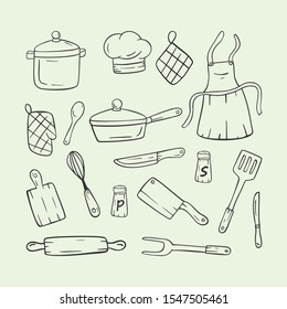 cooking utensil outline icon set vector