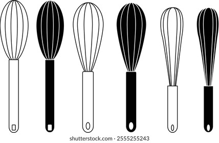 Cooking utensil set of tools. Kitchen tools black isolated vector illustration.