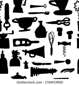 cooking utensils black pattern background