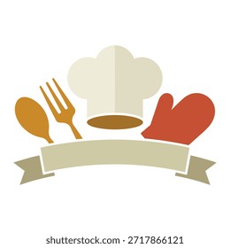 Cooking utensils and chef hat on a banner kitchen tools