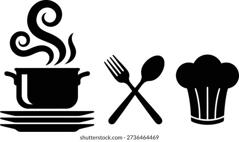 Utensílios de cozinha e chapéu de chef no fundo branco
