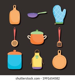 cooking utensils icon set design