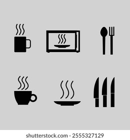 Cooking utensils icons item set collection vector illustration, black and gray 