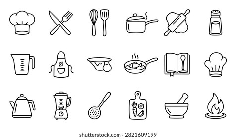 cooking utensils kitchen tool vector icon set for commercial kitchen and food service use on transparent background