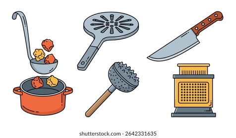 Cooking Utensils and Kitchen Tools Illustration for Food Preparation and Culinary Activities