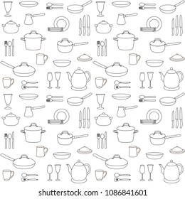 Cooking utensils and kitchen tools - seamless background doodle vector.  Cookware. Kitchenware. 