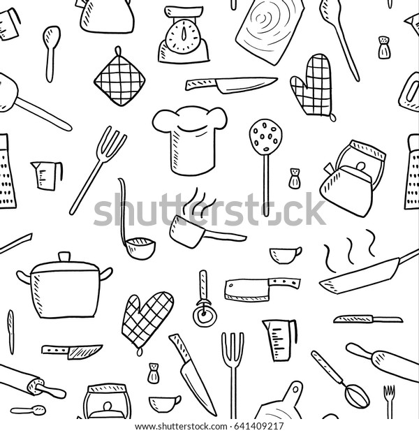 Cooking Utensils Kitchen Tools Seamless Background Stock Vector ...