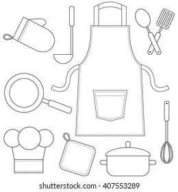 Cooking utensils, kitchenware icons isolated on white