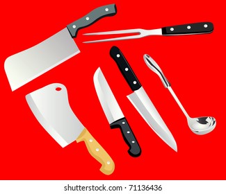 cooking utensils on a red background