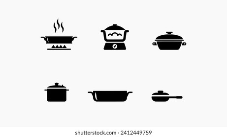 Cooking utensils, pots and pans icons