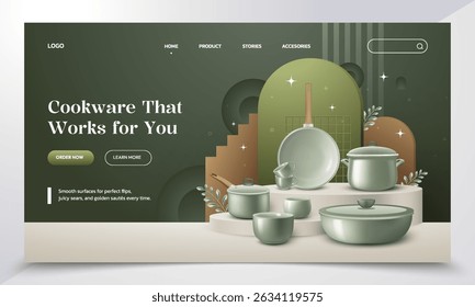 Cooking Utensils Realistic Landing Page