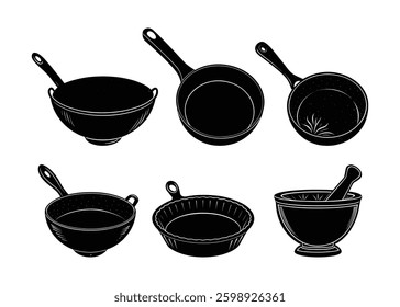 Cooking Utensils Silhouetted on white background
