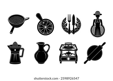 Cooking Utensils Silhouetted on white background
