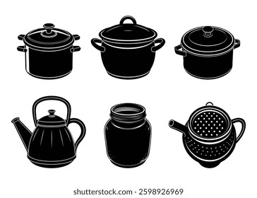 Cooking Utensils Silhouetted on white background