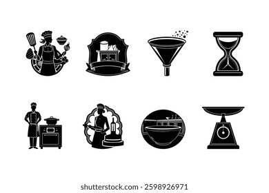 Cooking Utensils Silhouetted on white background