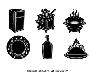 Cooking Utensils Silhouetted on white background