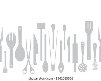 Cooking utensils silhouettes seamless border vector illustration
