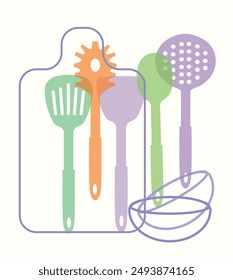 Cooking utensils vector background. Kitchen tools illustration.