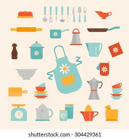 Cooking utensils vector illustration icon set