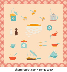 Cooking utensils vector illustration icon set