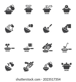 Cooking vector icons set, modern solid symbol collection, filled style pictogram pack. Signs, logo illustration. Set includes icons as kitchen utensils, boiling time, cutting board, frying pan, pour