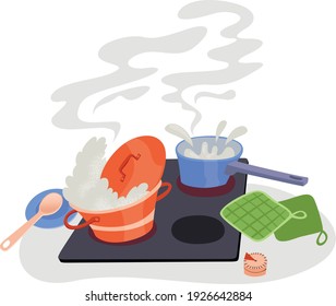 cooking - vector illustration of two pans on kitchen stove