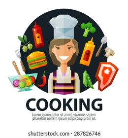 cooking vector logo design template. fresh food, kitchen or cook, chef icon. flat illustration
