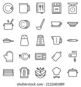 Juego de iconos de contorno vectorial de cocina. Herramienta de ilustración vectorial de colección para cocina sobre fondo blanco. Icono de ilustración de contorno aislado conjunto de cocción para diseño web.