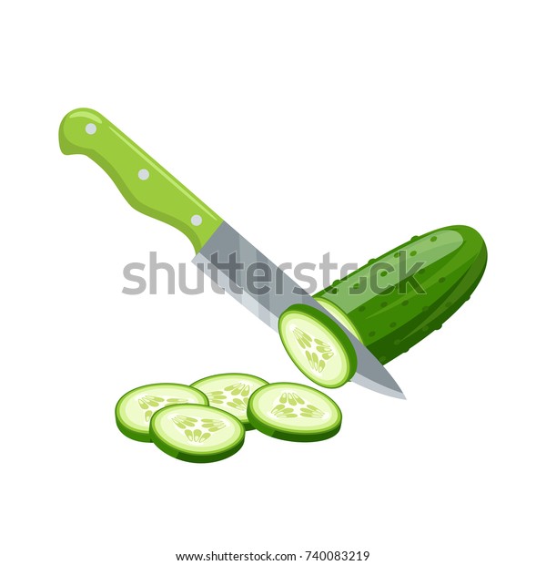野菜を作る キュウリをナイフで切る 白い背景にベクターイラストカートーンフラットアイコン のベクター画像素材 ロイヤリティフリー