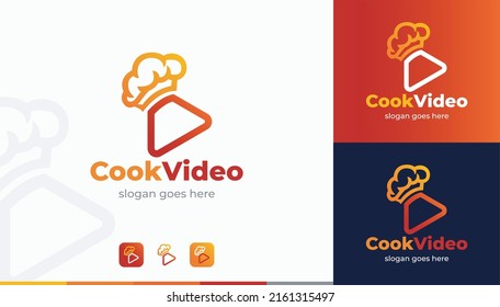 Cooking Video Play Logo designs concept, with chef hat and play symbol.
