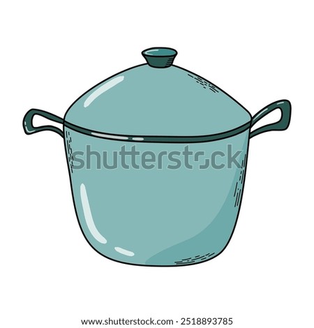 Cooking or water bath canning pot. Kitchen utensil. Accessories for preservation. Hand drawn doodle style vector illustration.
