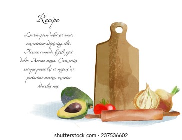 Cooking. Watercolor vector kitchen background
