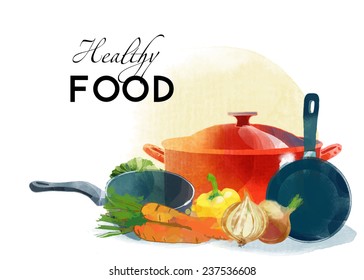 Cooking. Watercolor vector kitchen background