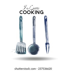 Cooking. Watercolor vector kitchen background