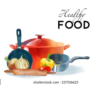 Cooking. Watercolor Vector Kitchen Background