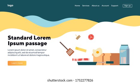 Cooking Website Template with Ingredients and Utensils Illustration