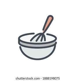 Cooking whisk with bowl color line icon. Mixing ingredients vector outline colorful sign.